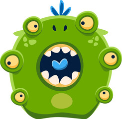 Halloween font letter O crazy monster character. Crazy horror creature ABC alphabet symbol, silly Halloween beast vector typeset letter or spooky alien many eyed monster personage English font element