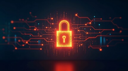 Red glowing padlock symbolizing cybersecurity and secure digital communication on a circuit-like background