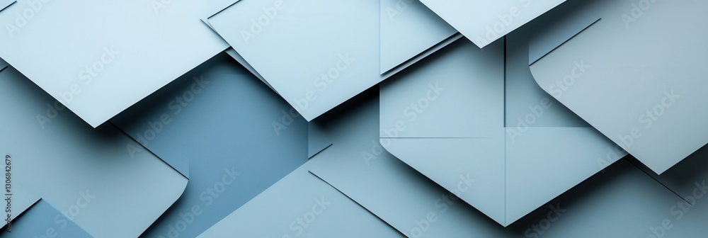 Poster sleek paper art background with geometric shapes in muted blue and gray tones for a professional loo