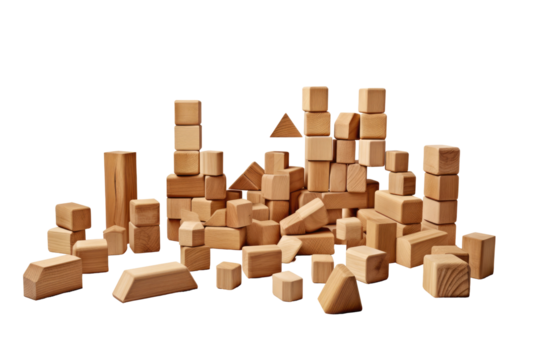 wooden building blocks on transparent background