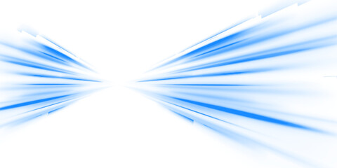 Neon speed lines vector background. Futuristic motion blur effect in blue. Abstract glowing road lights. Cyberpunk technology design. Fast light streaks. Digital flow. Vector illustration. PNG.