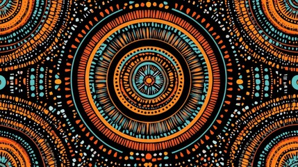 Seamless South African pattern with intricate geometric elements, reflecting the deep symbolism of Zulu beadwork in a strikingly colorful textile background
