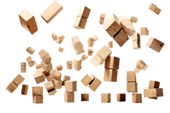 wooden building blocks on transparent background