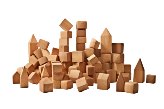 wooden building blocks on transparent background