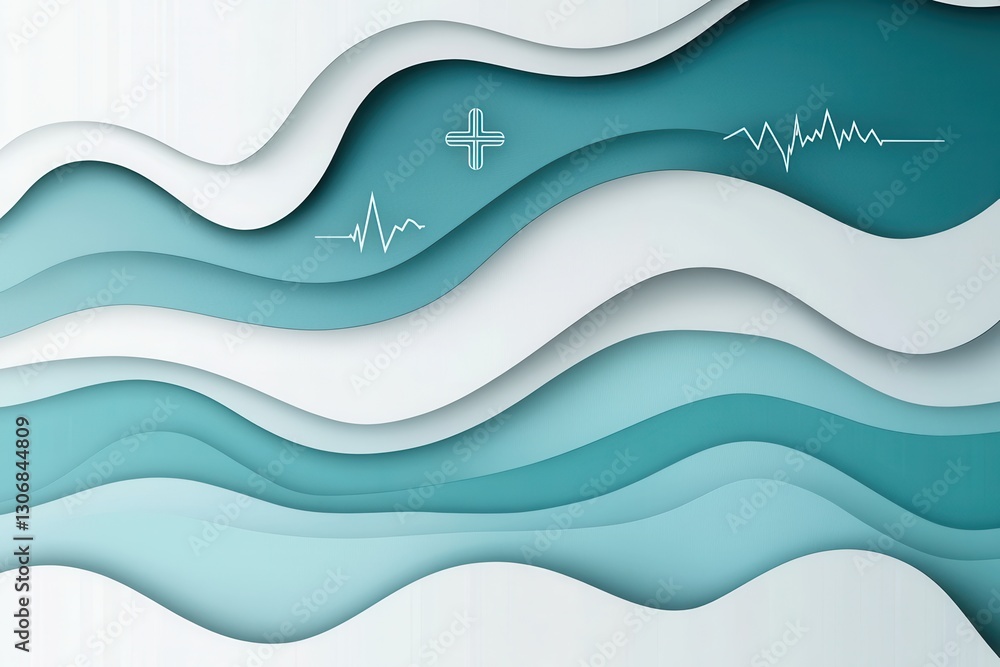 Poster layered paper art background with calming blue and teal tones featuring subtle medical symbols for w