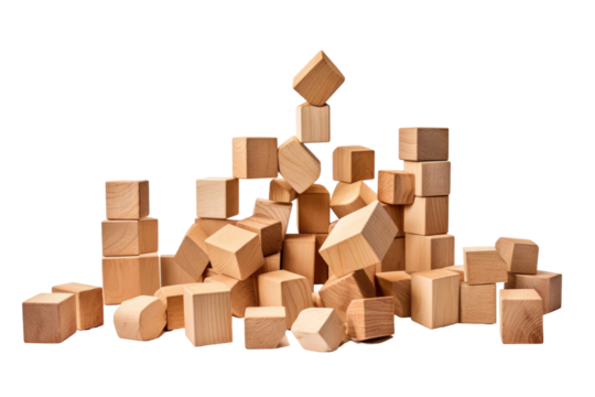 wooden building blocks on transparent background