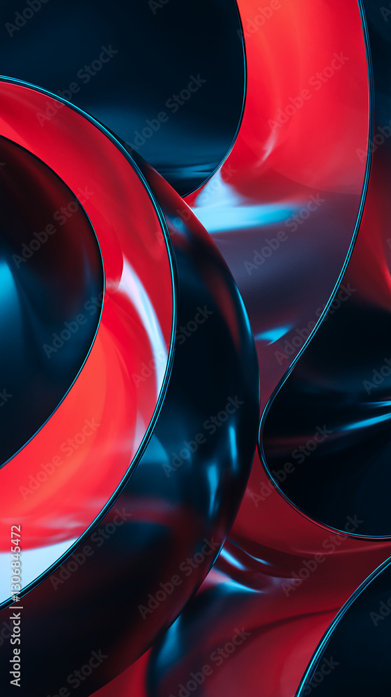 Poster Abstract image of glossy red and dark-blue curves creating a dynamic, modern design, showcasing a sense of movement and energy, ideal for a tech or design background