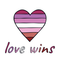 Colorful heart shape Lesbian pride flag Happy pride day LGBTQIA community Pride Month Vector hand drawn doodle for posters, stickers, logo, cards