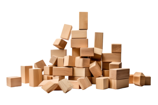 wooden building blocks on transparent background