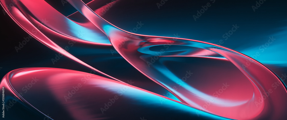 Poster Abstract image of flowing, glossy shapes in red and blue hues, creating a dynamic and modern visual effect, showcasing vibrant color and smooth curves.
