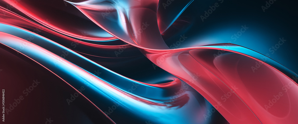 Aufkleber Abstract image of flowing red and blue shapes, creating a dynamic and glossy texture, showcasing a modern and elegant design, ideal for digital backgrounds