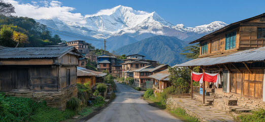 a photo of the majestic annapurna mountain range with snow-capped himalayas in the background,