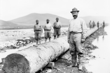 A historical black-and-white image of early coal miners working in dangerous conditions