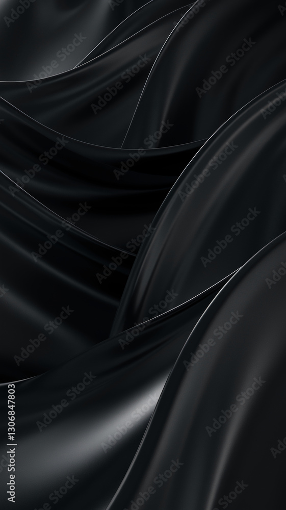 Poster abstract image of flowing black fabric, creating elegant curves and smooth texture, showcasing a lux