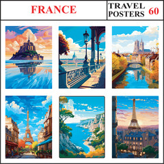France Mont Saint Michel Bordeaux Amiens Travel Poster Wall Art Print Collection Set Part 60