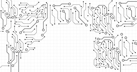 Circuit technology background with hi-tech digital data connection system. High tech technology geometric and connection system background with digital data abstract