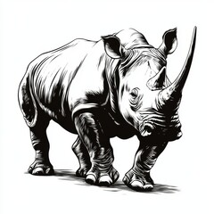 Detailed illustration of a rhinoceros walking, showcasing its powerful physique and natural grace