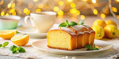 Bokeh Photography: Lemon Pound Cake, Tea, Elegant Table Setting