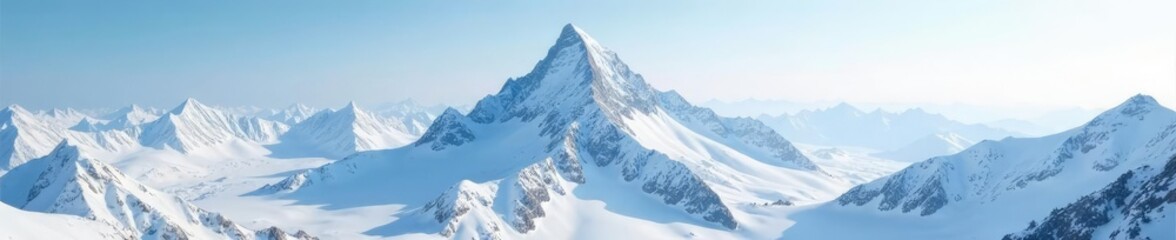 Fototapeta premium A solitary mountain peak rising above snowy peaks, vast snowfield, majestic mountain isolation solitude snow, solitary peak