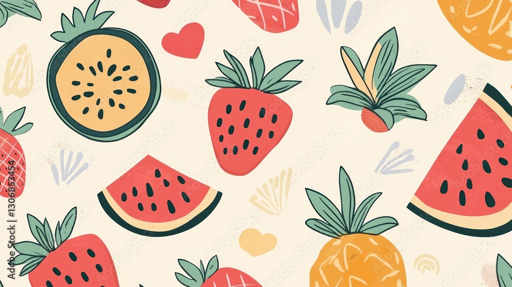 Poster a colorful pattern featuring various fruits and decorative elements