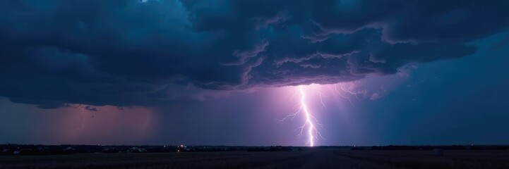 Dark stormy sky with lightning bolt strike in the distance, storm, flash