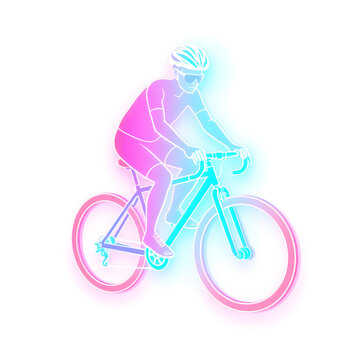 Cyclist holographic 3D icon. neon symbol vector illustration isolated on white background. Generative AI