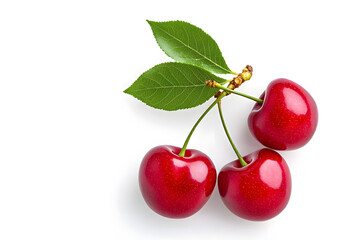 Obraz premium Delicious red cherries isolated on white background 