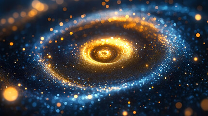 Cosmic Spiral with Blue and Gold Particles
