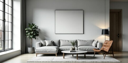 Graue Wand mit modernen M?beln und einer gro?en Flasche, minimalist, modern art, modern