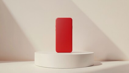 Red Smartphone on White Podium in Soft Light