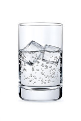 Sparkling water with ice cubes in a glass isolated on white