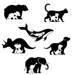 Mothers and their cubs vector design cut art