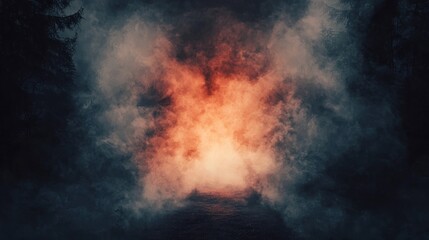 Dark smoky forest path with glowing center.