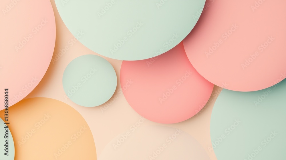 Poster abstract pastel colored circles arranged overlapping on a light background