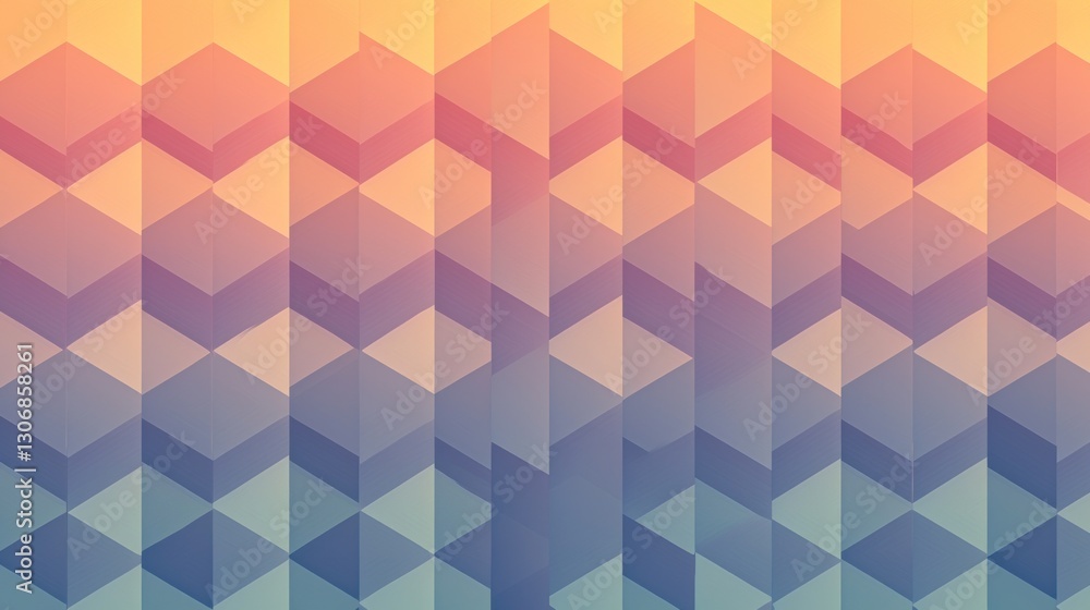 Poster an abstract geometric pattern featuring various colorful three dimensional shapes