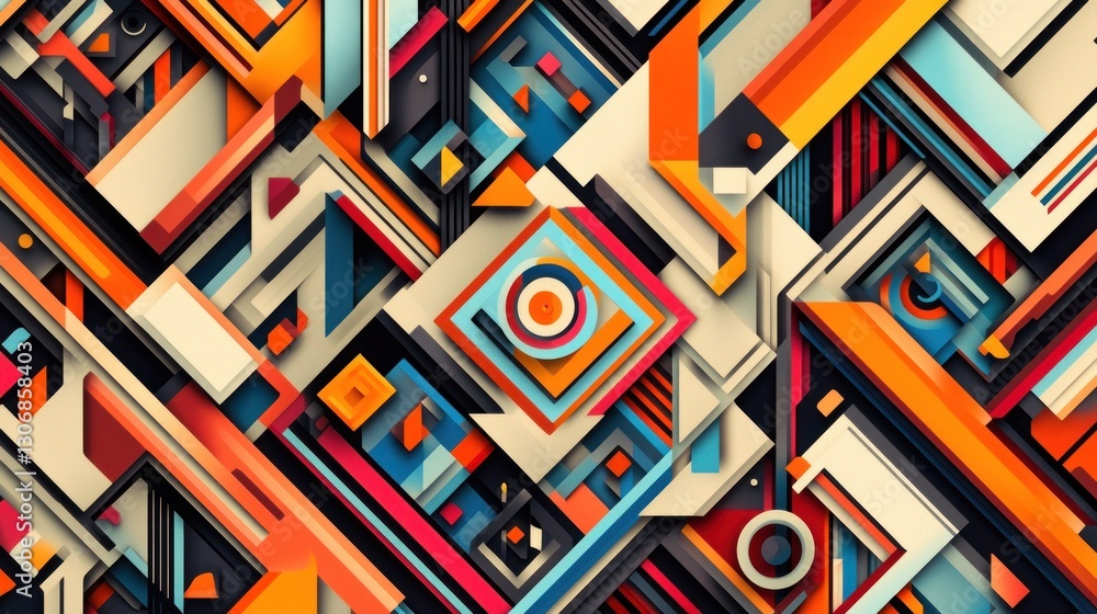 Poster an abstract design featuring overlapping geometric shapes and colors