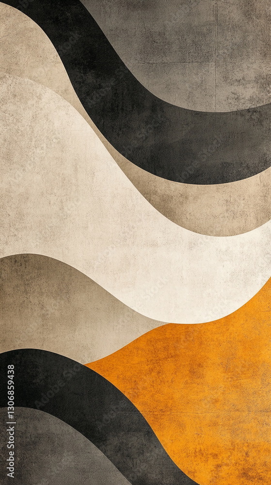 Poster Abstract image with beige, gray, black, and orange textured waves, creating a stylish and modern design, suitable for various backgrounds or as a graphic element
