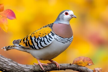 Obraz premium A partridge perched on a tree branch, blending into the surrounding autumn foliage