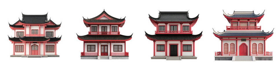 Fototapeta premium Majestic Oriental Pagoda with Ornate Roofs and Red Facades Traditional Chinese Temple Architecture and Landmark