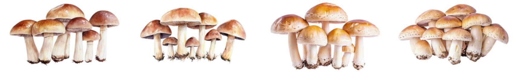 Fototapeta premium Assortment of edible wild mushrooms growing on the forest floor in a natural woodland setting Closeup view of various mushroom varieties with different sizes shapes and colors