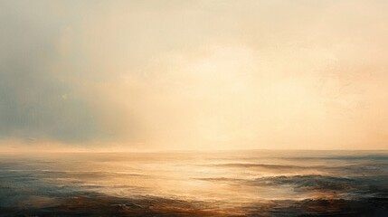 Fototapeta premium Serene sunrise over misty ocean.