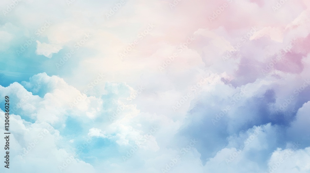 Poster soft and dreamy sky with pastel-color clouds in a tranquil atmosphere for serene backgrounds in crea