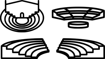 amphitheater icon set, arena vector pack, stadium outline illustration