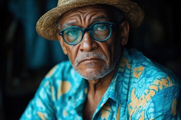 Portrait of an Elderly Man in Bright Shirt and Hat