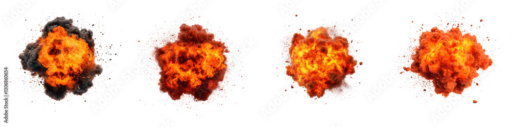 Poster dramatic explosive blast with intense flames and powerful force causing massive destruction and chao