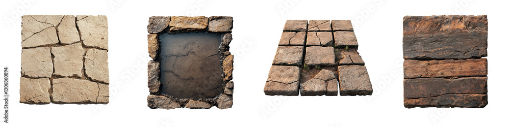 Poster cracked and weathered stone wall texture aged vintage masonry building material with uneven irregula