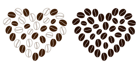 Coffee beans shape heart International Coffee Day greeting Abstract Background Texture concept Set 2