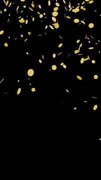 Showered with money. Golden Dollar coins falling like leafs. Animated overlay with transparent background alpha