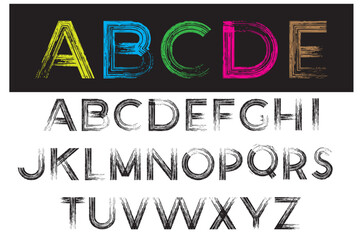 Grunge alphabet, dry brush, doodles.
A font for free use, English fonts, a set of letters. Vector image