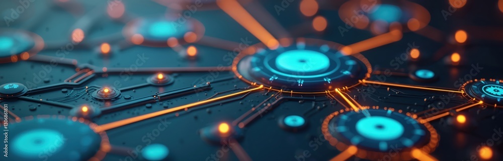 Poster abstract dark tech background with glowing neon lights. futuristic circuit board, data connection ar